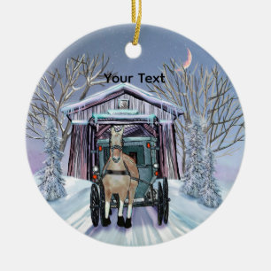 Amish Winter Covered Bridge Keramik Ornament