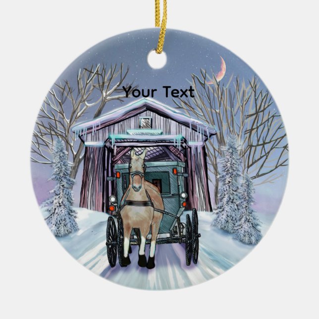 Amish Winter Covered Bridge  Keramik Ornament (Vorne)