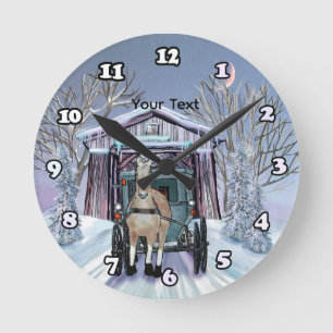 Amish Winter Gedeckte Brücke Runde Wanduhr