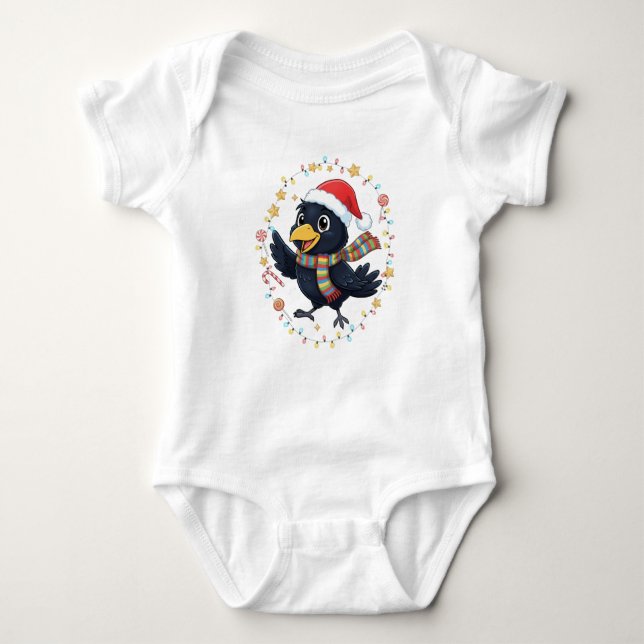 AMITA | Cheerful Crow - Holiday Lights Baby Strampler (Vorderseite)