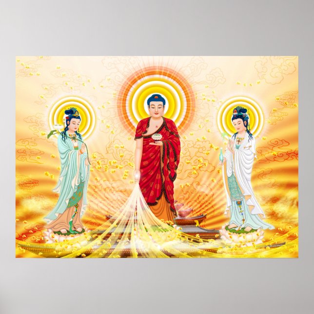 Amitabha Buddha und Bodhisattva Poster (Vorne)