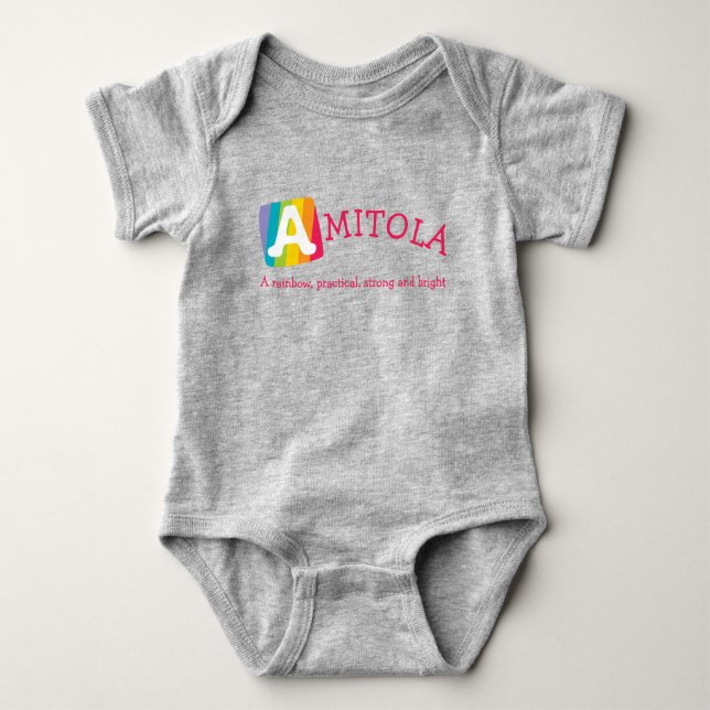 Amitola unisex rainbow baby name baby strampler (Vorderseite)