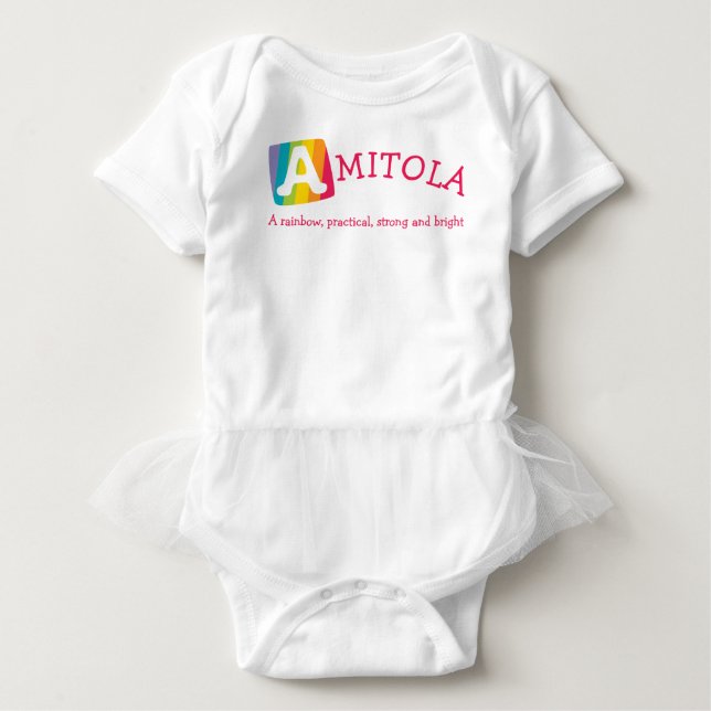 Amitola unisex rainbow baby name strampler (Vorderseite)
