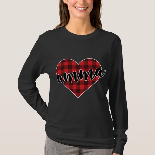 Amma Buffalo Kariert Heart Gemütlicher Weihnachtsf T-Shirt (Vorderseite)