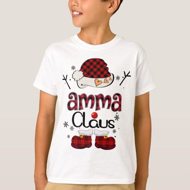 Amma Claus Red Kariert - Oma Gift T-Shirt (Vorderseite)
