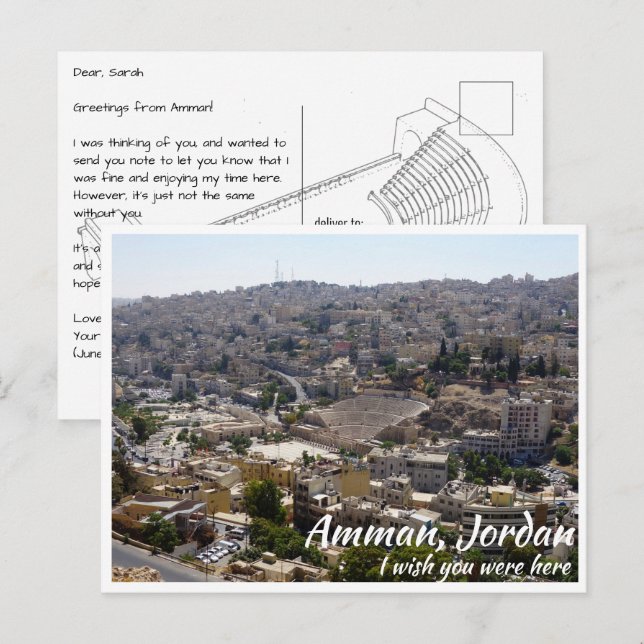 Amman Jordan mit römischem Theater aus Afar Postkarte (Vorne/Hinten)