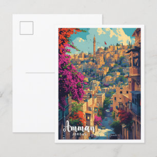 Amman Jordan Vintage-Kunst-Reiseillustration Postkarte