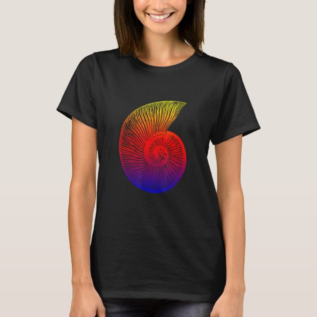 Ammonit Red Blue Yellow Fossil Design T-Shirt (Vorderseite)