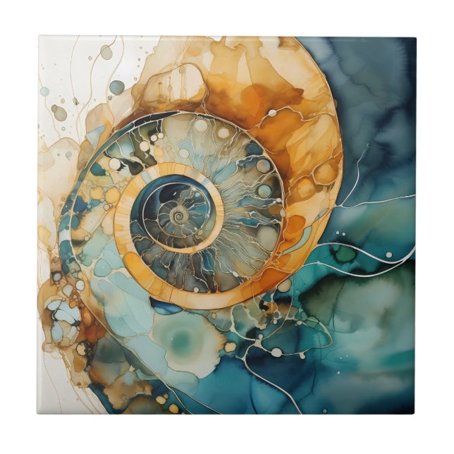 Ammonite Gem Fossil Tile Fliese (Vorderseite)