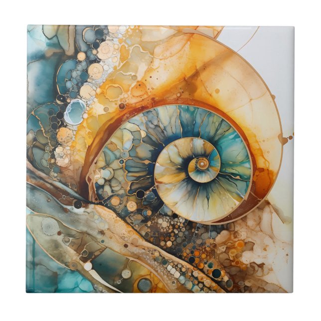 Ammonite Gem Fossil Tile Fliese (Vorderseite)