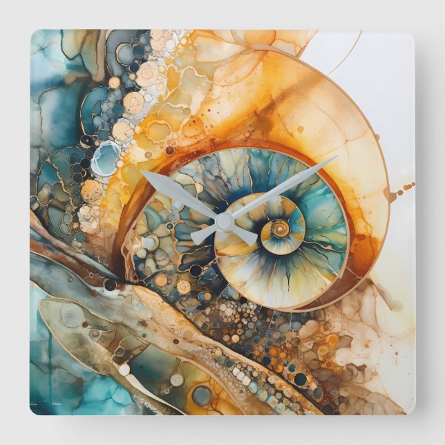 Ammonite Gem Fossil Wall Clock Quadratische Wanduhr (Vorderseite)