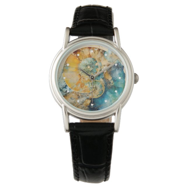 Ammonite Gem Fossil Watch Armbanduhr (Vorderseite)