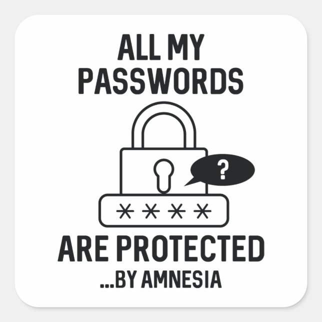 Amnesia Passwords Quadratischer Aufkleber (Vorderseite)