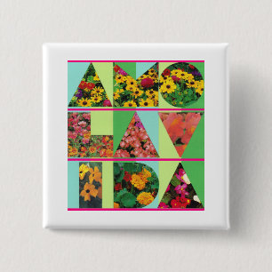 AMO LA VIDA Blue Green Floral White Rim Button