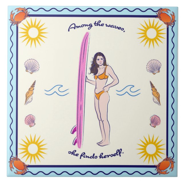 Among the waves, she finds herself. fliese (Vorderseite)