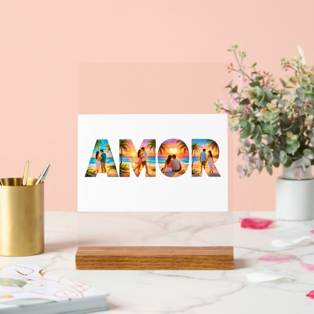 AMOR Acrylic Sign with Vibrant Beach Couples Acrylschild (Hochzeit)