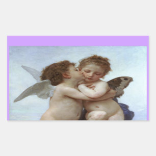 Amor and Psyche as Children/Angels First Kiss Rechteckiger Aufkleber