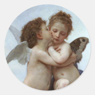 Amor and Psyche as Children/Angels First Kiss Runder Aufkleber