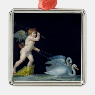 Amor, der durch ein Paar Schwäne (Öl, geführt wird Silbernes Ornament