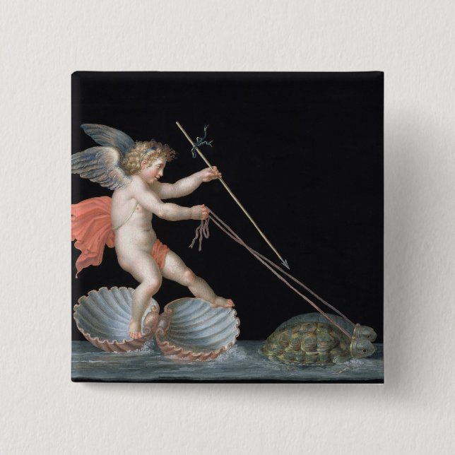 Amor, der durch Schildkröten (Öl, geführt wird auf Button (Vorderseite)