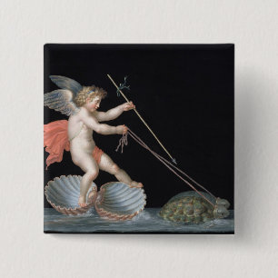 Amor, der durch Schildkröten (Öl, geführt wird  Button