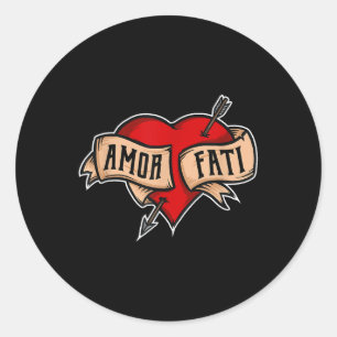 Amor Fati - Clic Nietzsche Tattoo Heart Design Runder Aufkleber