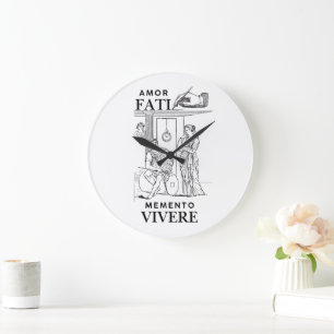 Amor Fati Philosophie Linienkunst Große Wanduhr