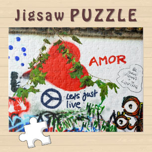 Amor Herz und Frieden auf einer Graffiti-Wand -  Puzzle