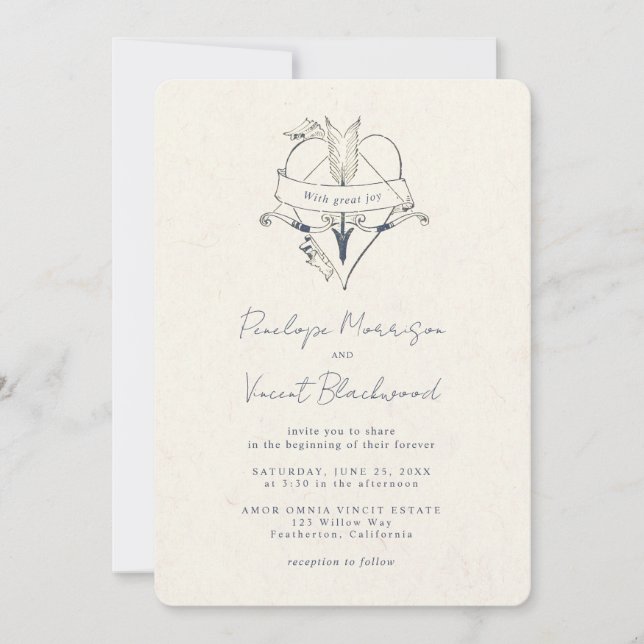 AMOR OMNIA VINCIT Wedding Invitation Einladung (Vorderseite)