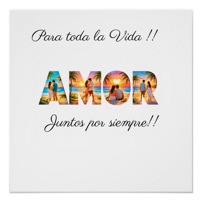 AMOR Poster with Vibrant Beach Couples (Vorderseite)