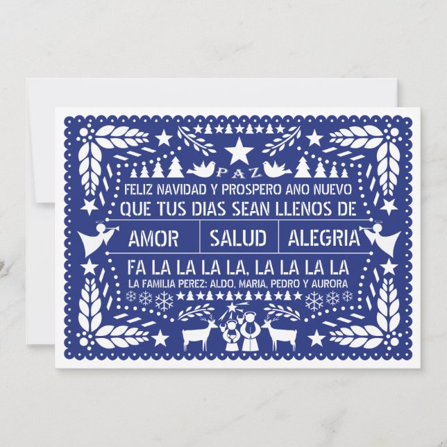 Amor, salud, alegría papel picado Blau Weihnachten (Vorderseite)
