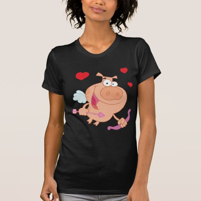 Amor-Schwein, das WithThree Rot-Herzen fliegt T-Shirt (Vorderseite)