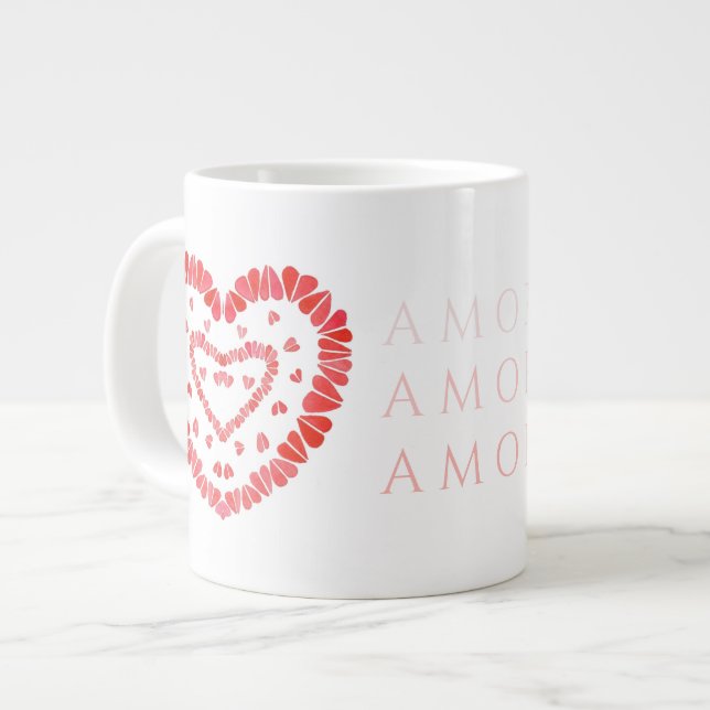 AMOR-SPANISCHE LIEBE Große weiße Tasse (Vorderseite Links)