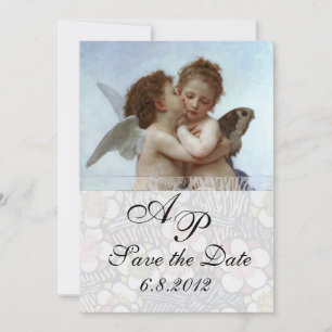 Amor und Psyche als Kinder Hochzeitsfeier Monogram Einladung