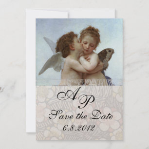 Amor und Psyche als Kinder Hochzeitsfeier Monogram Einladung