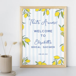 Amore Handgezeichnete Zitronen Blaue Streifen Brau Poster