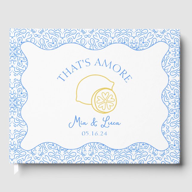 Amore Italy Lemons Blue Tiles Personalisiert Weddi Gästebuch (Vorderseite)