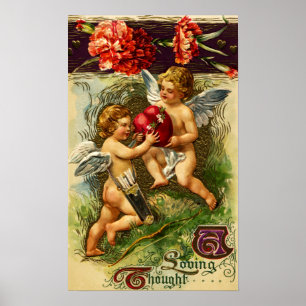 Amoren und GartennelkenVintager Valentine Poster