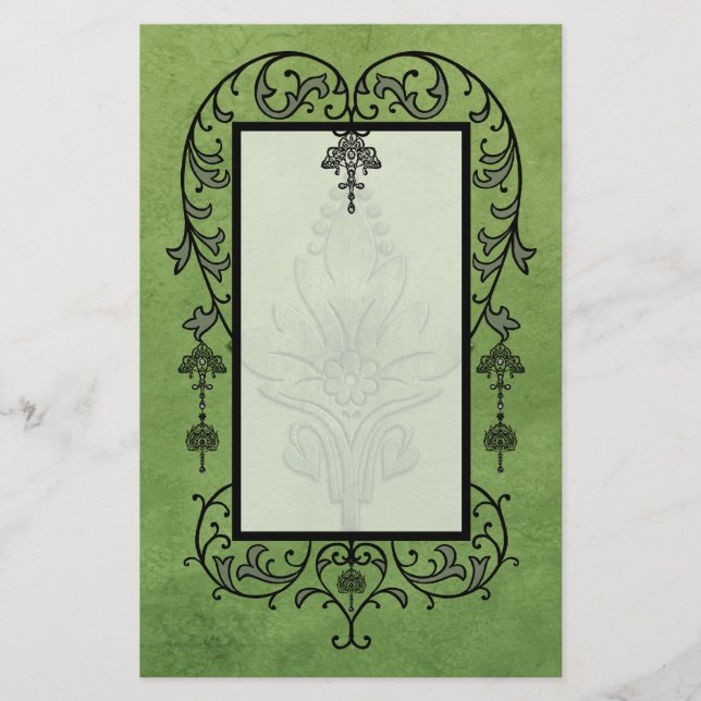 Amoroso: GEALTERTES PERGAMENT im Grün Briefpapier (Vorderseite)