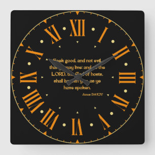 Amos 5:14 KJV Bible Verse II Roman Numeral Quadratische Wanduhr