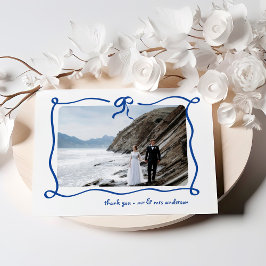 Amour | Blue French Bow and Foto Wedding Dankeskarte
