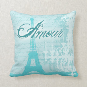 Amour Blue French Eiffel Tower Kissen