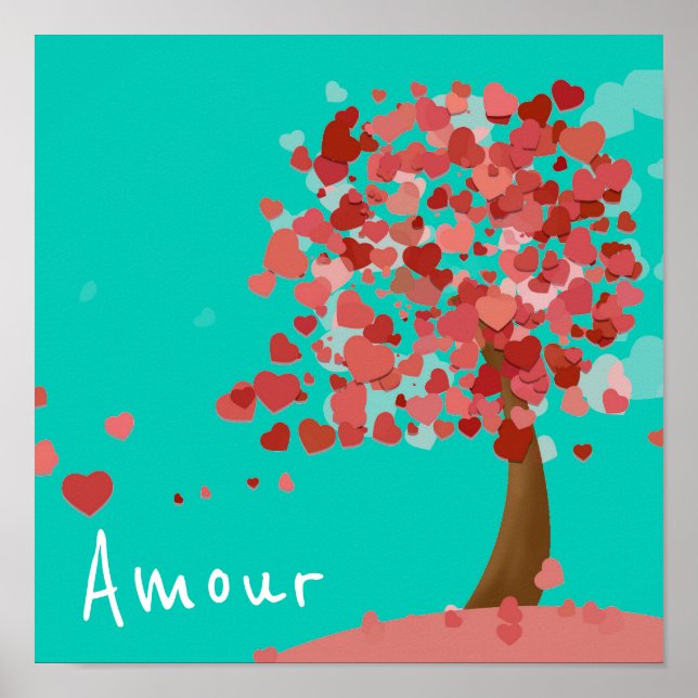 Amour French Liebe Slogan Tree of Hearts niedlich  Poster (Vorne)