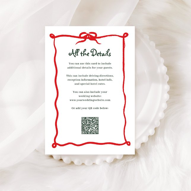 Amour Holiday Bow | Wedding Guest Details QR Code Begleitkarte (Von Creator hochgeladen)