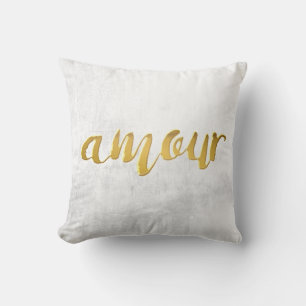 Amour - Print Letter Gold Foil Typografy Brush Kissen