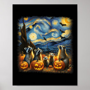 &amp; Possum Halloween Fall Van Gogh Starry Night Poster