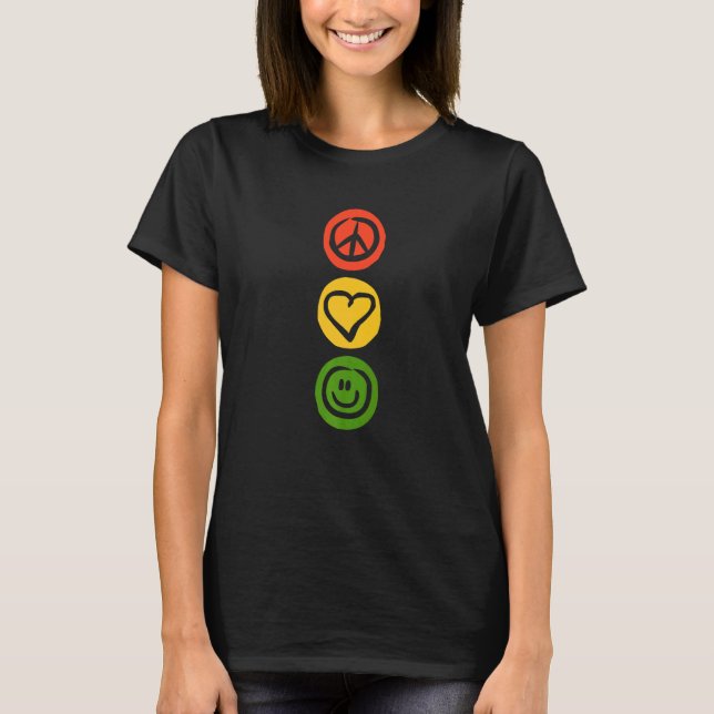 Ampel mit Frieden Liebe und Glück Zeichen T-Shirt (Vorderseite)