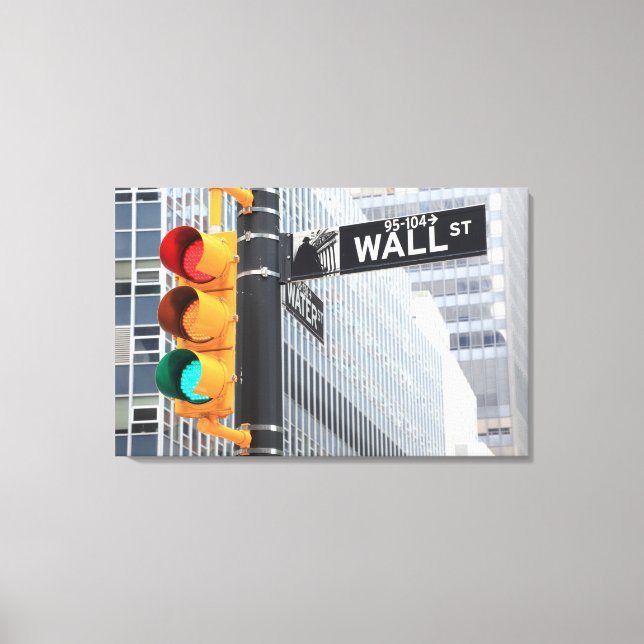 Ampel und Wall Street-Zeichen Leinwanddruck (Vorderseite)