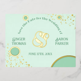 Amperand Retro Green Gold Wedding rettet das Datum Folie Einladungspostkarte