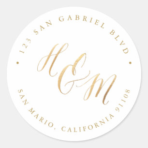 Ampersand A-Z Monogramm Kalligrafie Altgold Runder Aufkleber